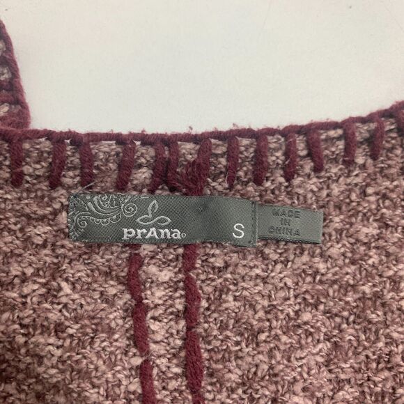 Prana Crochet Trim Sweater Womens S Raisin Stitch Tassle Cotton Tweed Scoop Neck - Picture 11 of 13